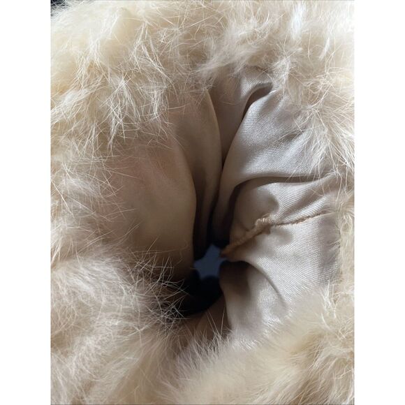 Vintage Muff Rabbit Fur Black Ivory Lined 1940s Mob Wife Style Old Hollywood - Picture 5 of 11